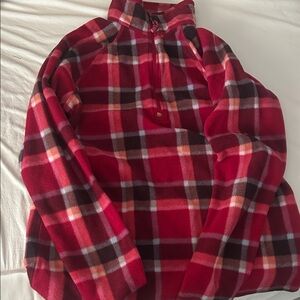 Eddie Bauer Red and Black Plaid Fleece Pullover